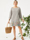 Embroidered Vintage Pockets Corduroy Solid Color Loose Casual Dress - Light Gray