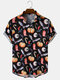 Mens Funny All Over Pumpkin Print Halloween Loose Fit Short Sleeve Shirts - Black