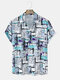 Mens Abstract Pattern Short Sleeve Regular Hem Shirt - Blue