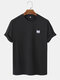 Mens Cat Head Chest Embroidery Cute Cotton Short Sleeve T-Shirts - Black