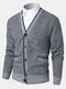 Mens Knit Ribbed Button Front V-Neck Casual Double Pocket Thick Cardigans - Gray