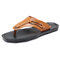 Men Leather Slip Resistant Metal Buckle Soft Casual Beach Slippers - Yellow Brown