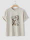 Cartoon Figure Sun Graphic Crew Neck Short Sleeve T-shirt - Gray