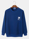 Mens Coconut Tree Letter Embroidery Crew Neck Holiday Pullover Sweatshirts - Blue