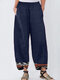 Casual Print Hem Patchwork Plus Size Pants with Pockets - Navy