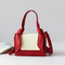Women PU Leather Leisure Handbag Patchwork Crossbody Bag Casual Shoulder Bag - Red
