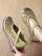 SOCOFY Sneakers con zeppa e plateau traspiranti con punta tonda in pelle - verde