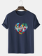Mens Letter Colorful Heart Graphic Print Cotton Short Sleeve T-Shirts - Dark Blue