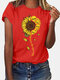 Sunflower Skull Print Short Sleeve T-shirt For Women - Orange