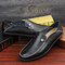 Men Leather Star Pure Color Brtish Style Slip On Casual Lazy Shoes - Black