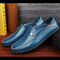 Men Leather Star Pure Color Brtish Style Slip On Casual Lazy Shoes - Blue