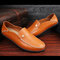 Men Leather Star Pure Color Brtish Style Slip On Casual Lazy Shoes - Brown