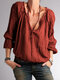Solid Color Ruffled Button Long Sleeve Blouse For Women - Orange