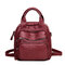Women PU Soft Multi-function Bags Leisure Handbags Large Capacity Backpack - Wine Red