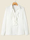 Solid Ruffle Button Lapel Long Sleeve Blouse - White