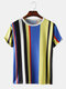 Mens Color Striped Round Neck Casual Short Sleeve T-shirts - Colorful