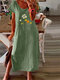 Casual Flowers Print Short Sleeve Plus Size Split Dress - Green