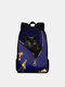 حقيبة ظهر نسائية أكسفورد مرقعة كبيرة سعة بطباعة على شكل قطة مخططة - أزرق