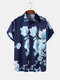 Chemises à manches courtes boutonnées à revers à imprimé floral pour hommes - bleu