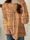 Damen-Bluse mit zufälligem Liniendruck, Rundhalsausschnitt, lässige Langarmbluse - Khaki