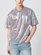 Herren Colorful Hochglänzendes Ombre-T-Shirt mit Tasche - lila