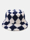 Unisex Lambswool Color Contrast Argyle Thicken Warmth All-match Bucket Hat - Blue