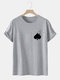 Mens Splatter Spades Poker Print 100% Cotton Casual Short Sleeve T-Shirts - Gray