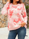Print Long Sleeve Loose O-neck Pullover Knit Women Sweater - Pink