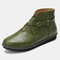 Large Size Women Comfy Leather Stitching Buckle Flat Ankle Boots - Green