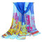 Women's Georgette Silk Soft Scarves Shawl High Quality Oil Painting Print Long Scarf - Royal Blue