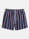 Men Striped Print Vintage Multi Pockets Short Length Leisure Soft Board Shorts - Navy