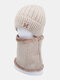 Men 2PCS Letter Embroidered Plus Velvet Thick Winter Outdoor Neck Protection Headgear Scarf Knitted Hat Beanie - Khaki
