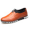 Men Breathable Comfy Slip On Business Driving Leather Shoes - Brown