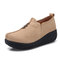 Women Casual Soft Suede Leather Round Toe Slip On Shake Shoes - Beige