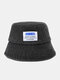 Unisex Washed Denim Letter Pattern Patch All-match Sunscreen Bucket Hat - Black