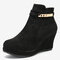 Plus Size Buckle Strap Decoration Slip Resistant Wedges Heel Ankle Boots - Black