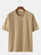 Men Cotton Linen 8 Colors Solid Round Neck Loose Short Sleeve Casual T-Shirt - Khaki
