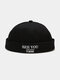 Unisex Cotton Solid Color Letter Embroidery All-match Brimless Beanie Landlord Cap Skull Cap - Black