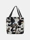 Women Felt Cow Pattern Printing Handbag Shoulder Bag Tote - White