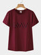 Letters Print Short Sleeve O-neck Casual T-Shirt For Women - Wine Red