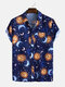 Mens Funny Cartoon Pocket Sun Image Printed Short Sleeve Shirts - Blue