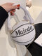 Women Chain PU Leather Round Ball Basketball Crossbody Bag Handbag Satchel Bag - White