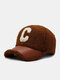 Unisex Plush PU Patchwork Color Contrast C Letter Pattern Outdoor Warmth Fashion Baseball Cap - Coffee