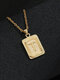Vintage Gold Square Stainless Steel Letter Pattern Pendant - T