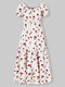 Calico Patchwork Quadratischer Kragen Kurzarmdruck Kleid Für Damen - Weiß