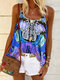 Vintage Printed Straps Casual Tank Top For Women - Blue