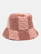 Women & Men Lamb Fur Contrast Color Casual Warm Couple Hat Bucket Hat - Pink