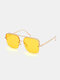 Lunettes de soleil mode unisexes en métal grand carré demi-cadre multicolore anti-UV - Lentille jaune à monture dorée