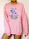 Butterfly Letters Printed Long Sleeve O-neck Sweatshirt For Women - Pink