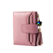 Tri-fold Casual Genuine Leather Purse 19 Card Slot Tassel Short Wallet For Women - Pink